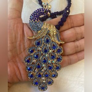 Eye Candy Jeweled Peacock‎ Necklace with Blue Crystals New w/ Tags